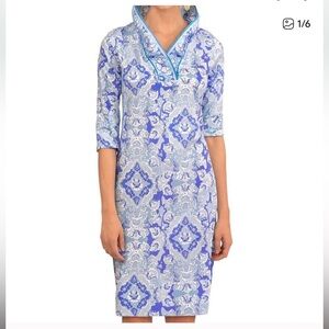 Gretchen Scott Ruffneck Dress Watteau in Blues, size M